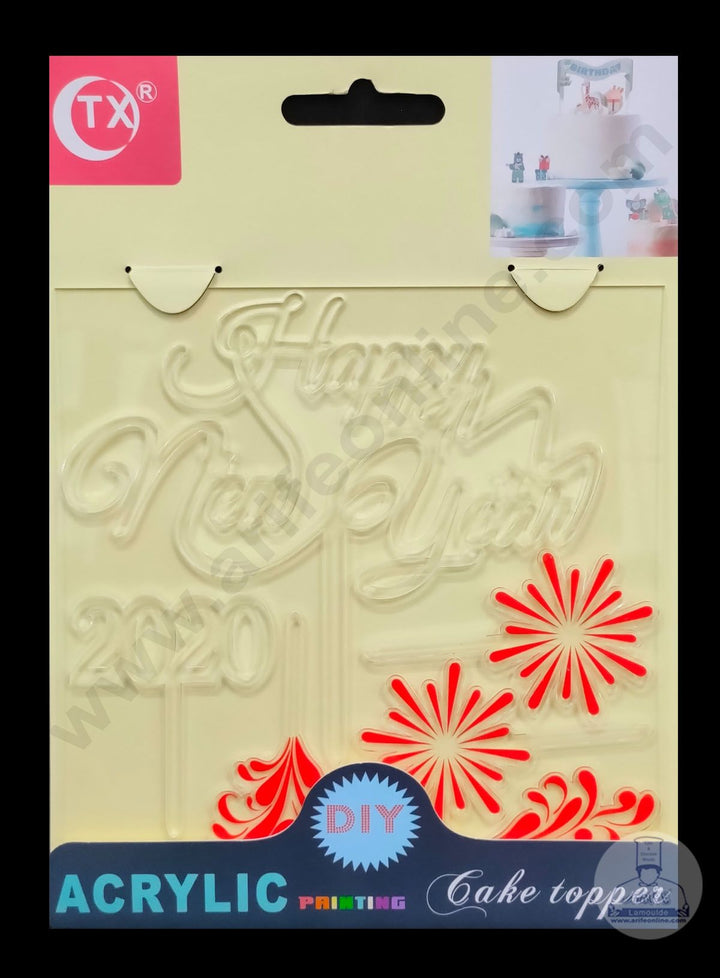 Cake Decor Imported Mirror Acrylic Cake and Cupcake Topper - 6 pcs Happy New Year Theme (SBMT-5045)