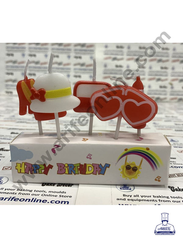 Cake Decor Lady Hat , Heart Sunglasses Theme Mini Candle for Birthday Party Decoration for Cake and Cupcake ( Set of 5 Pc )