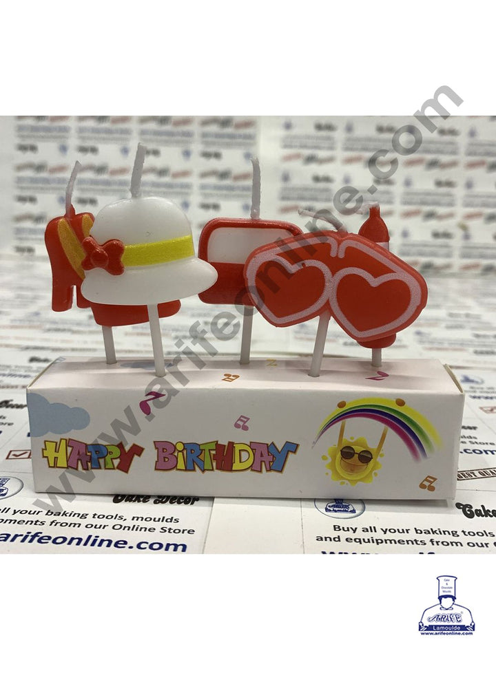Cake Decor Lady Hat , Heart Sunglasses Theme Mini Candle for Birthday Party Decoration for Cake and Cupcake ( Set of 5 Pc )