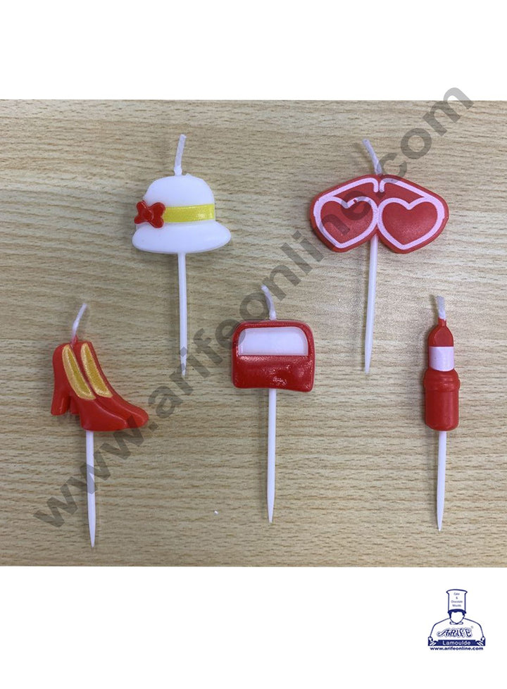 Cake Decor Lady Hat , Heart Sunglasses Theme Mini Candle for Birthday Party Decoration for Cake and Cupcake ( Set of 5 Pc )