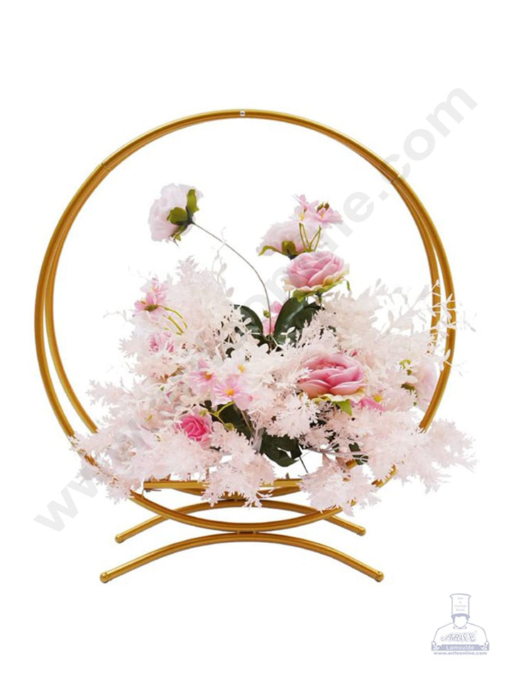 Cake Decor Metal Twin Hoop Cake Stand With Square Base - Gold