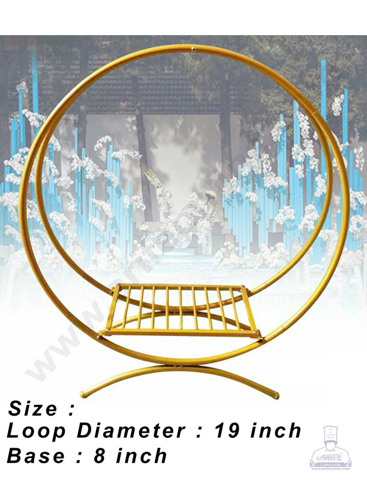 Cake Decor Metal Twin Hoop Cake Stand With Square Base - Gold