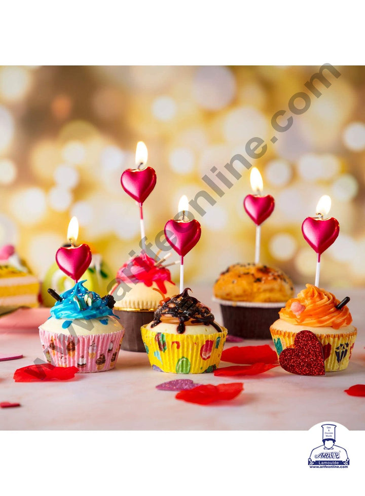 Cake Decor Metallic Heart Shape Candles for Party Decoration for Cake and Cupcake - Red ( Set of 4 Pc )