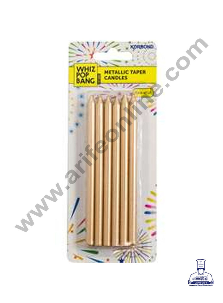 Cake Decor Metallic Long Thin Cake Candle in Holder for Party Decoration for Cake and Cupcake - Golden- Set of 6 Pc