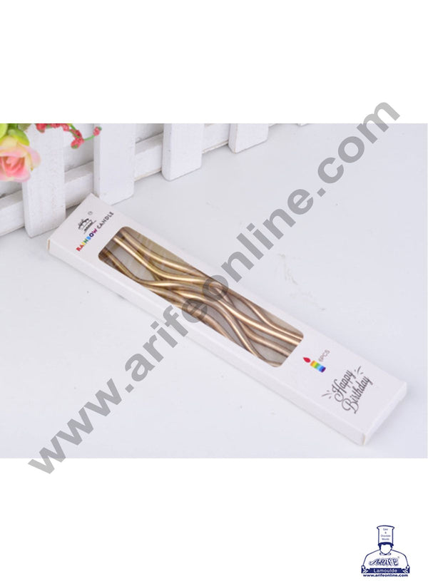 Cake Decor Metallic Long Twisty Candles with Stand for Party Decoration for Cake and Cupcake - Bronze ( Set of 6 Pc )