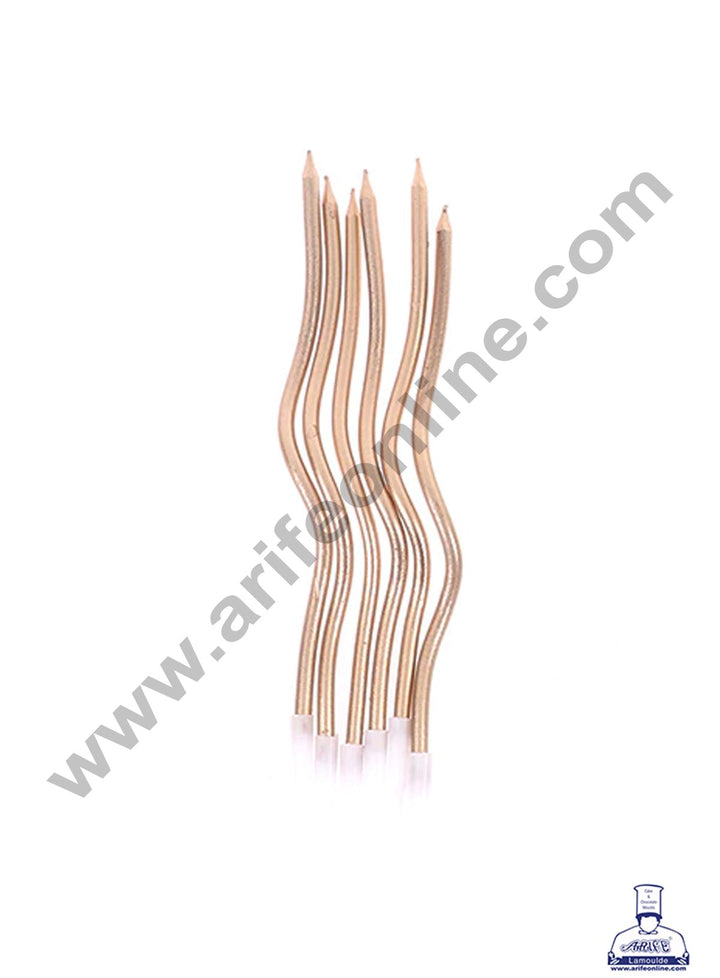 Cake Decor Metallic Long Twisty Candles with Stand for Party Decoration for Cake and Cupcake - Bronze ( Set of 6 Pc )