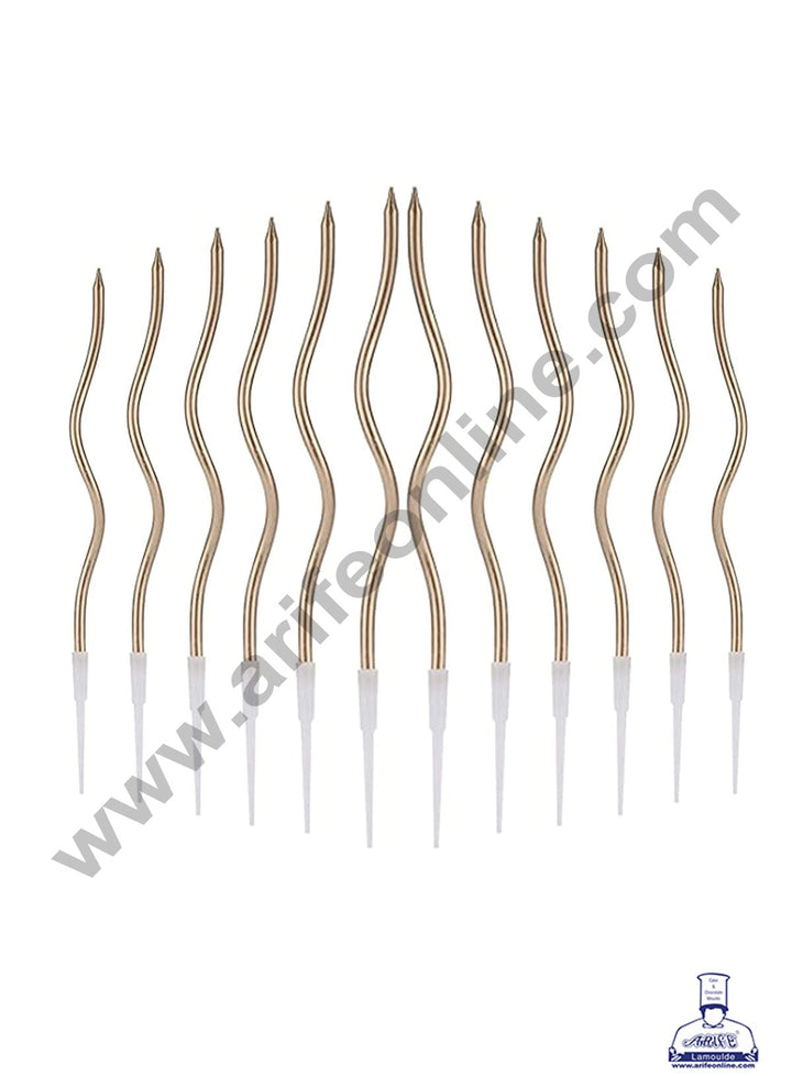 Cake Decor Metallic Long Twisty Candles with Stand for Party Decoration for Cake and Cupcake - Bronze ( Set of 6 Pc )