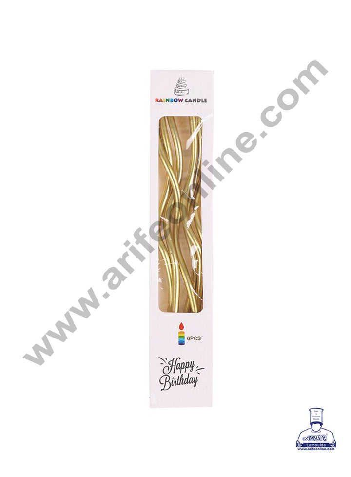 Cake Decor Metallic Long Twisty Candles with Stand for Party Decoration for Cake and Cupcake - Golden- Set of 6 Pc
