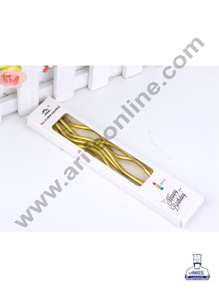 Cake Decor Metallic Long Twisty Candles with Stand for Party Decoration for Cake and Cupcake - Golden- Set of 6 Pc