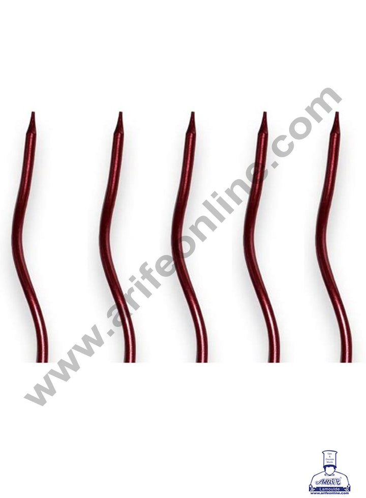 Cake Decor Metallic Long Twisty Candles with Stand for Party Decoration for Cake and Cupcake - Red ( Set of 6 Pc )