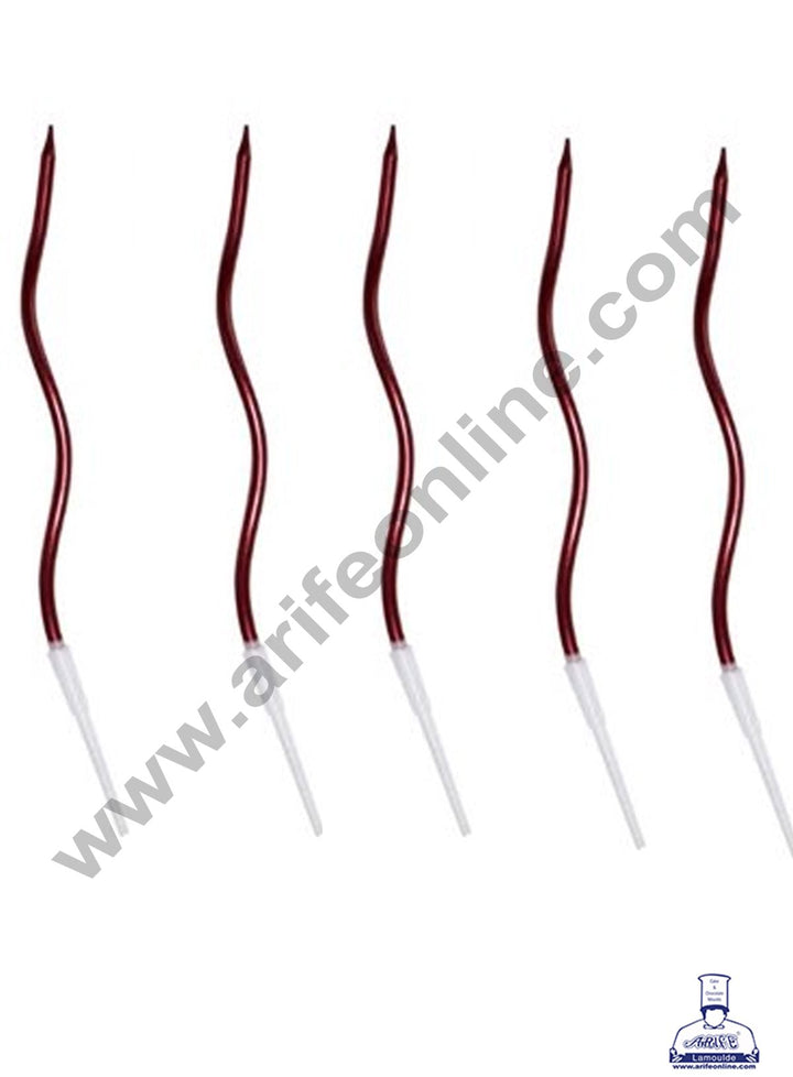 Cake Decor Metallic Long Twisty Candles with Stand for Party Decoration for Cake and Cupcake - Red ( Set of 6 Pc )