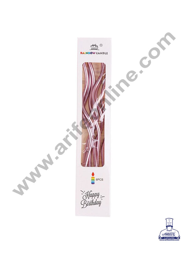 Cake Decor Metallic Long Twisty Candles with Stand for Party Decoration for Cake and Cupcake - Rose Gold ( Set of 6 Pc )