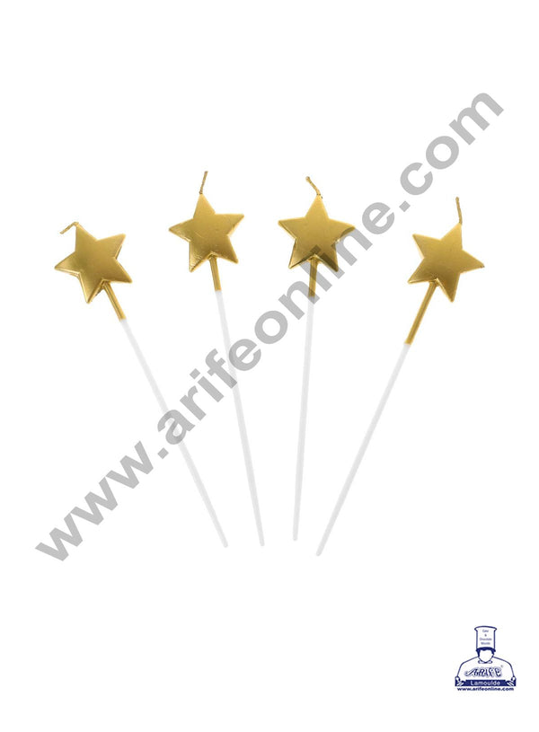 Cake Decor Metallic Star Shape Candles for Party Decoration for Cake and Cupcake - Golden ( Set of 4 Pc )