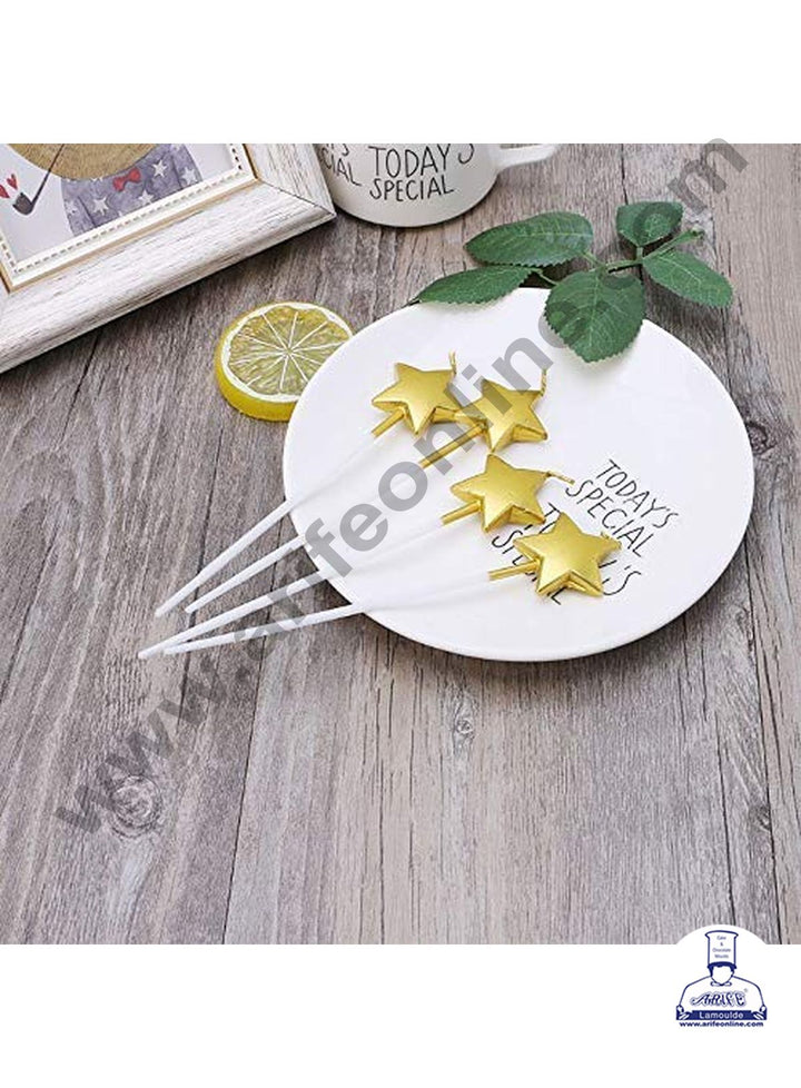 Cake Decor Metallic Star Shape Candles for Party Decoration for Cake and Cupcake - Golden ( Set of 4 Pc )