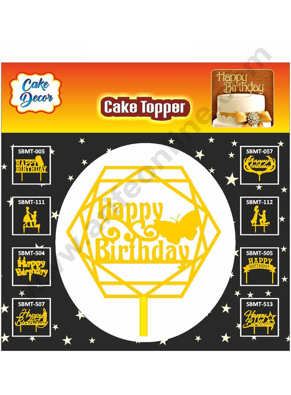 Cake Decor Mirror Finishing Acrylic Cake Topper Happy Birthday Diamond with Butterfly SBMT-813