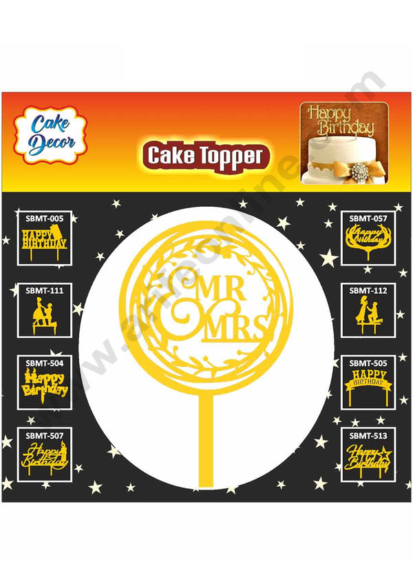 Cake Decor Mirror Shimmer Shining Acrylic Cake Topper Mr. and Mrs. Round