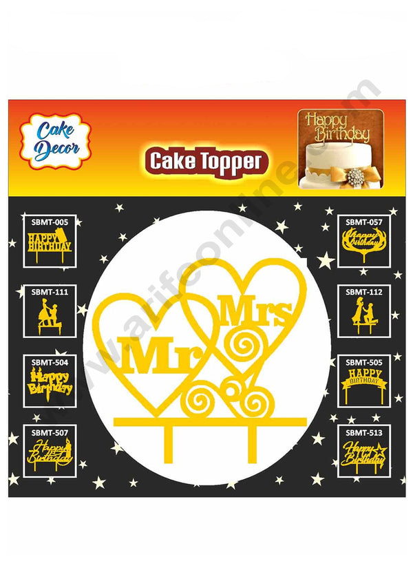 Cake Decor Mirror Shimmer Shining Acrylic Cake Topper Mr. and Mrs. with Heart