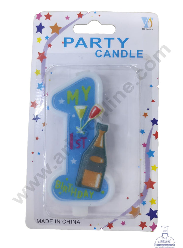 Cake Decor My 1st Birthday Candle Champagne Bottle Theme for Birthday Party Decoration for Cake and Cupcake – Blue ( Set of 1 Pc )