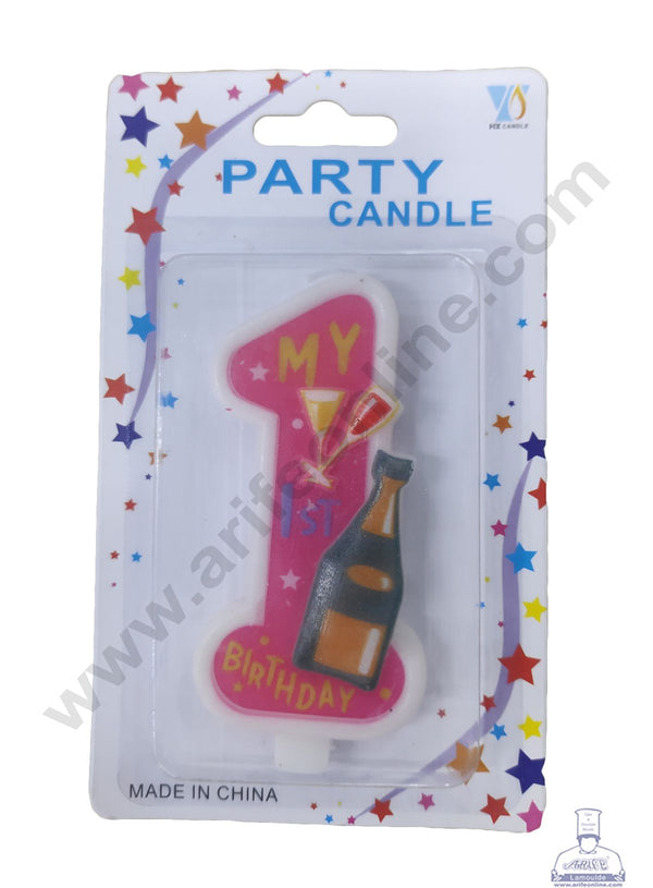 Cake Decor My 1st Birthday Candle Champagne Bottle Theme for Birthday Party Decoration for Cake and Cupcake – Pink ( Set of 1 Pc )