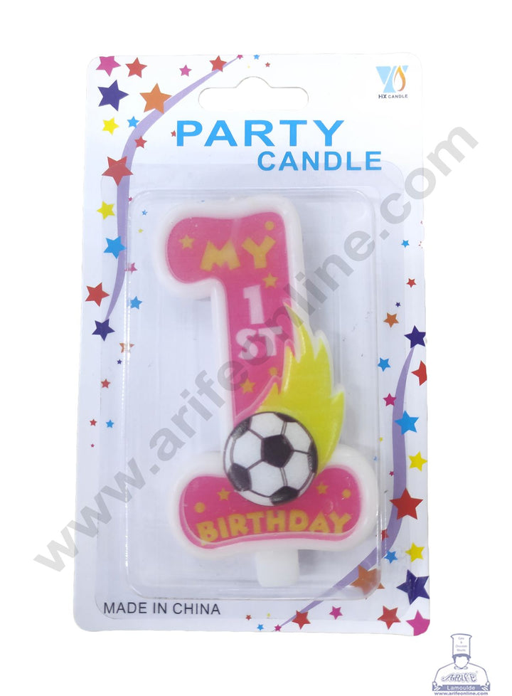 Cake Decor My 1st Birthday Candle Football Theme for Birthday Party Decoration for Cake and Cupcake – Pink ( Set of 1 Pc )