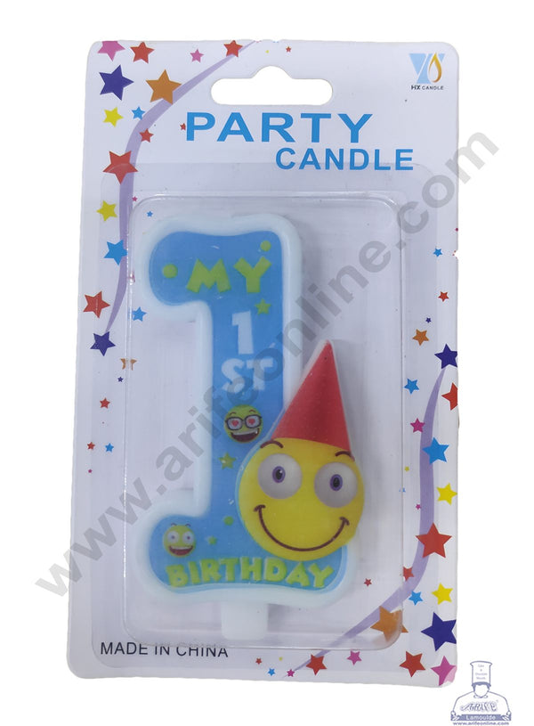 Cake Decor My 1st Birthday Candle Smiley Face Theme for Birthday Party Decoration for Cake and Cupcake – Blue ( Set of 1 Pc )