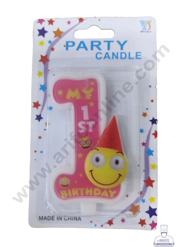 Cake Decor My 1st Birthday Candle Smiley Face Theme for Birthday Party Decoration for Cake and Cupcake – Pink ( Set of 1 Pc )