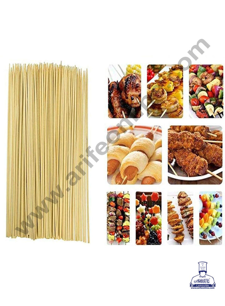 Cake Decor Natural Bamboo Wooden Skewers/BBQ Sticks for Kebab Chicken Paneer Tikka Fruits Salad for Barbecue and Grilling ( 10 inches )