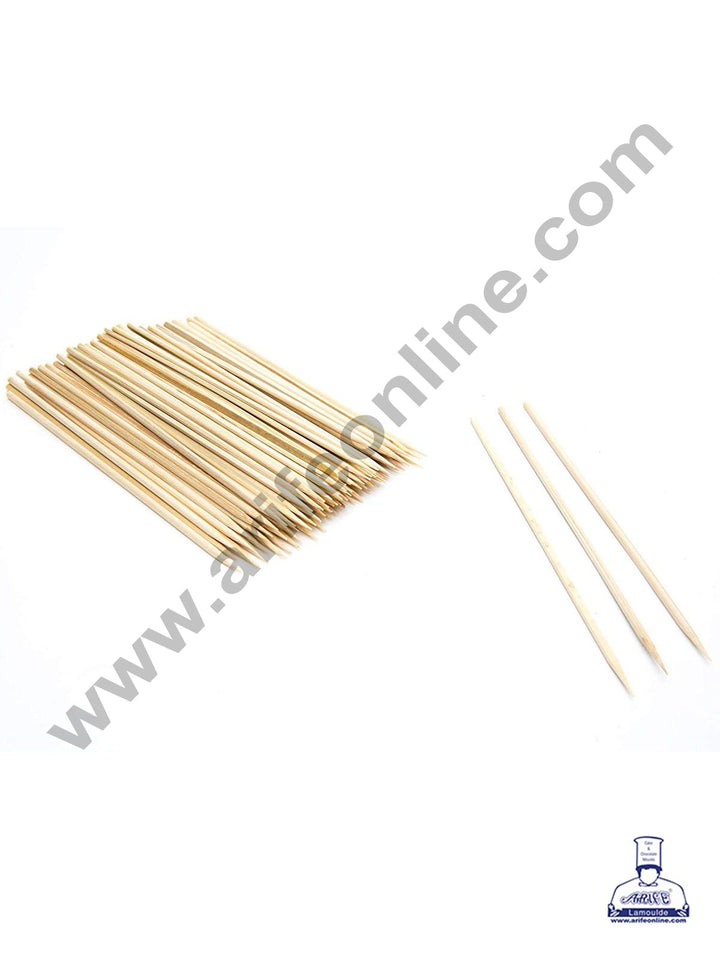 Cake Decor Natural Bamboo Wooden Skewers/BBQ Sticks for Kebab Chicken Paneer Tikka Fruits Salad for Barbecue and Grilling ( 10 inches )