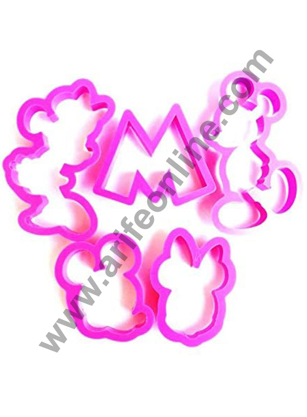 Cake Decor Plastic 5pcs Mickey Mouse and Minnie Mouse Shaped Plastic Cookie Biscuit Pastry Fondant and Cake Cutter