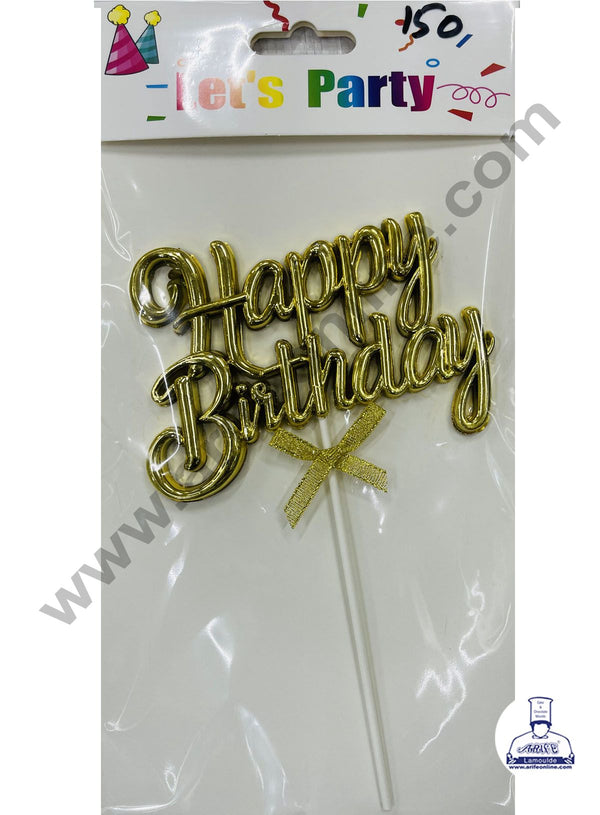 Cake Decor Plastic Balloon Style Happy Birthday Cake Toppers - Metallic Golden