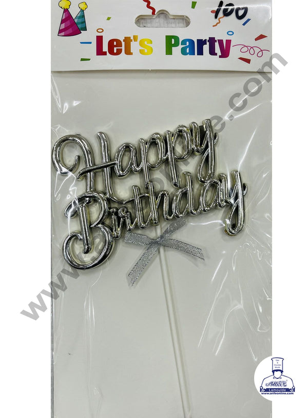 Cake Decor Plastic Balloon Style Happy Birthday Cake Toppers - Metallic Silver