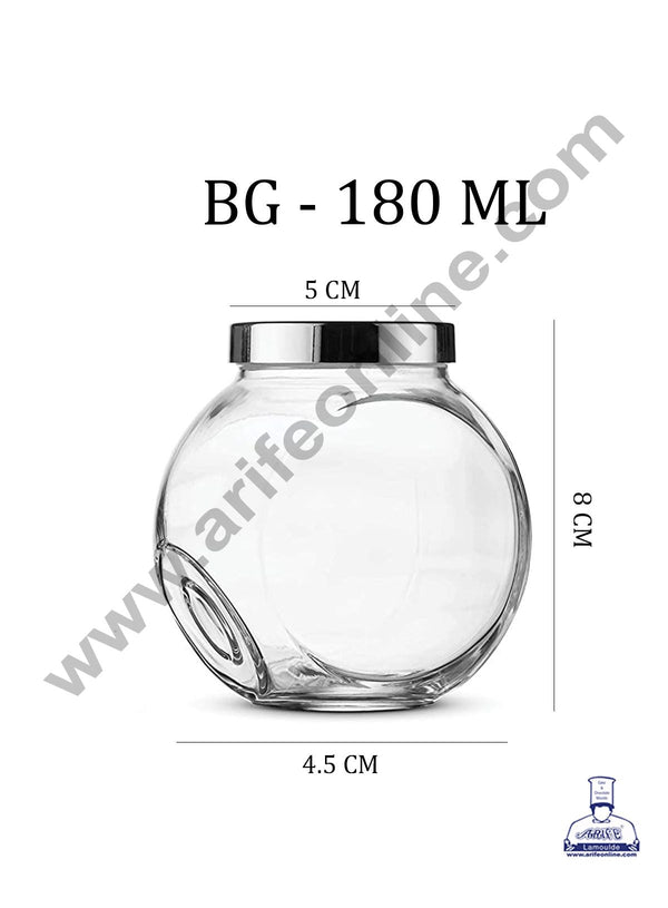 Cake Decor Set of 1 Clear 2 Way Glass Jars For Food Storage With Silver Lug Caps ( 180ml )