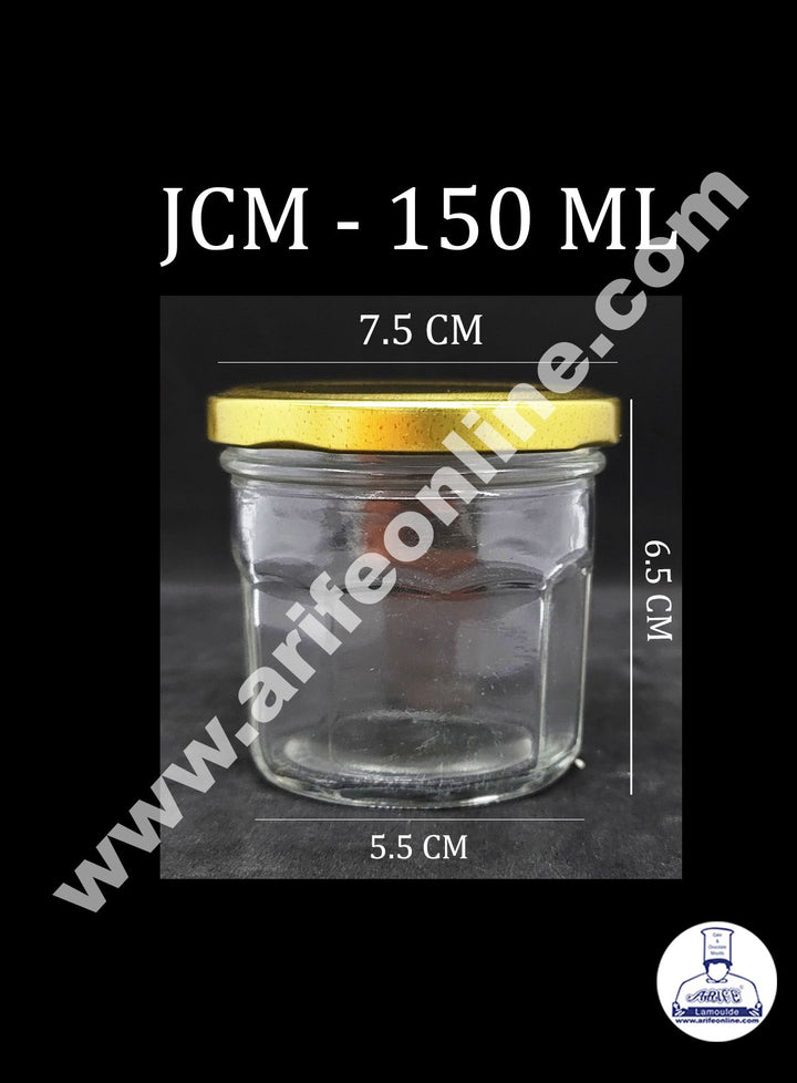 Cake Decor Set of 1 Clear Glass Jars For Food Storage With Golden Lug Caps ( 150ml )