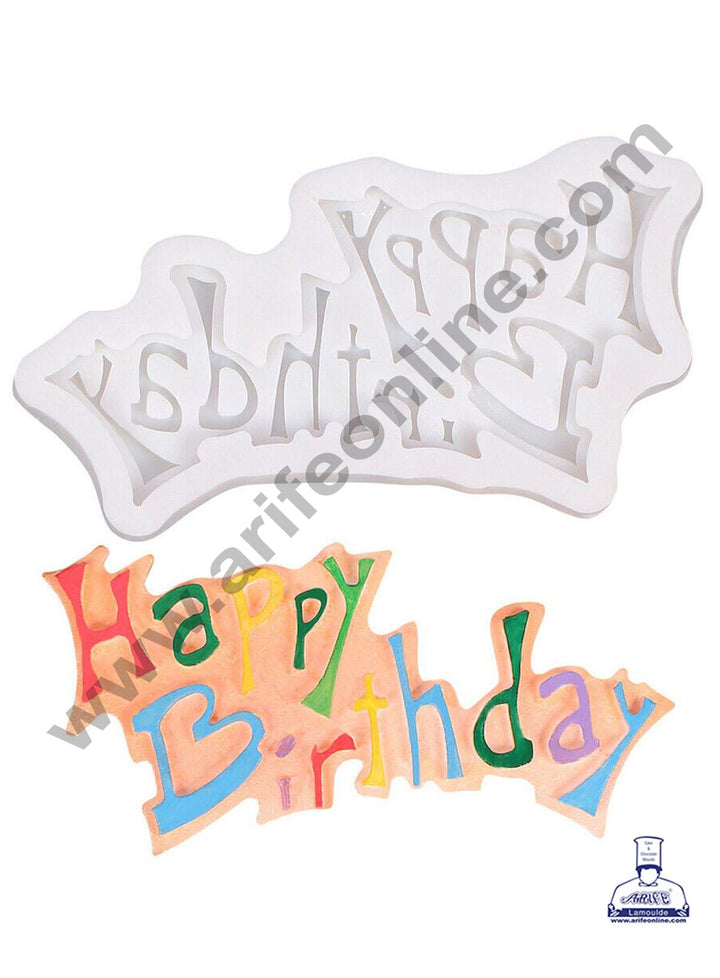 Cake Decor Silicon 1 Cavity Funky Happy Birthday Shape Fondant Clay Marzipan Cake Decoration Mould SBSP-744