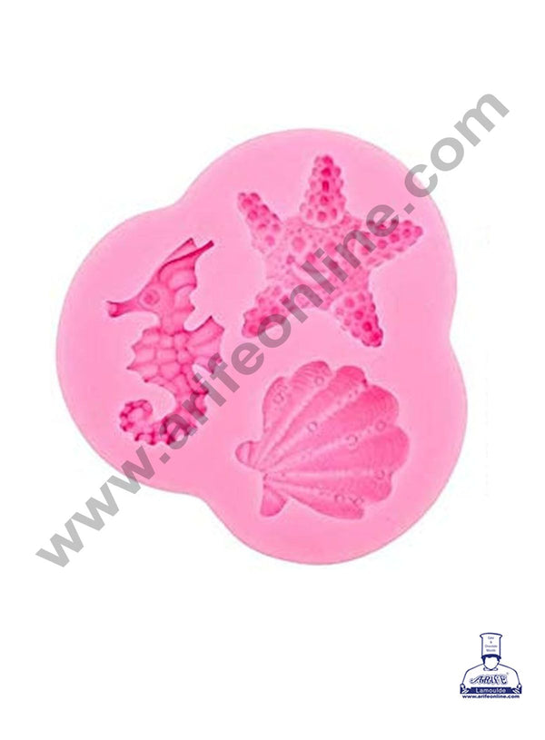 Cake Decor Silicon 3 Cavity Seahorse Starfish And Shell Shape Fondant Clay Marzipan Cake Decoration Mould SBSP-741