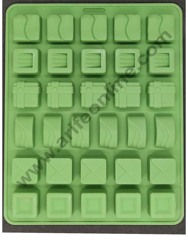 Cake Decor Silicon 30 Cavity Multi Shapes Gift Boxes Square Shape Brown Chocolate Mould, Ice Mould, Chocolate Decorating Mould