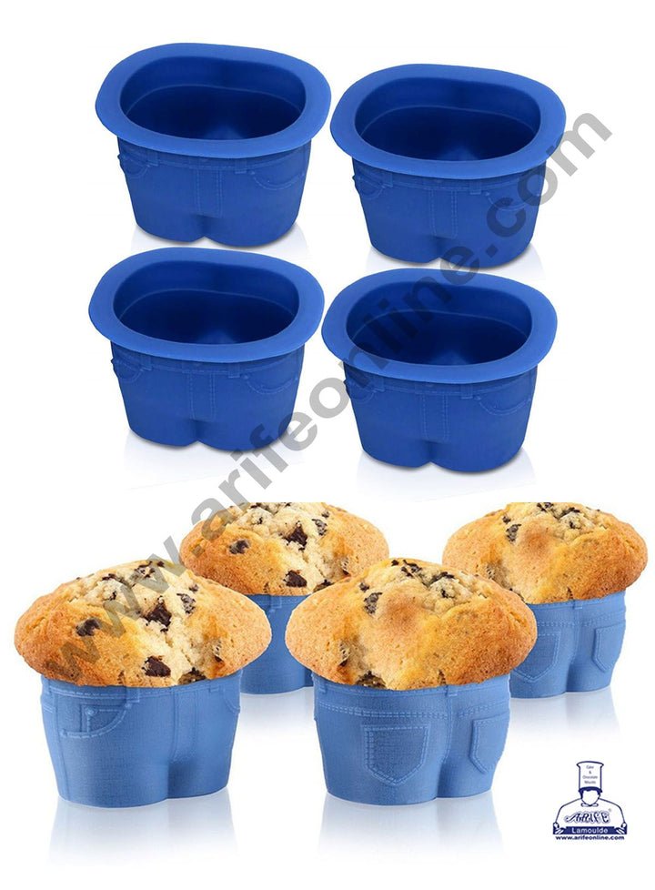 Cake Decor Silicon 4 pc Denim Jeans Shape Muffin Top Silicone Mould Muffin Cupcake Mould (SBSM-738)