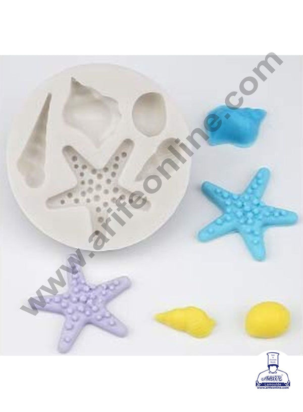 Cake Decor Silicon 5 Cavity Seashells And Starfish Shape Fondant Clay Marzipan Cake Decoration Mould SBSP-739