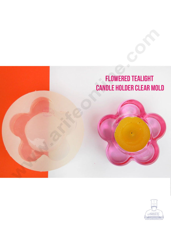 Cake Decor Silicon Resin Moulds - 1 Cavity Flower Shape Tealight Candle Holder Mould - 3 Inch SBURP161-RM