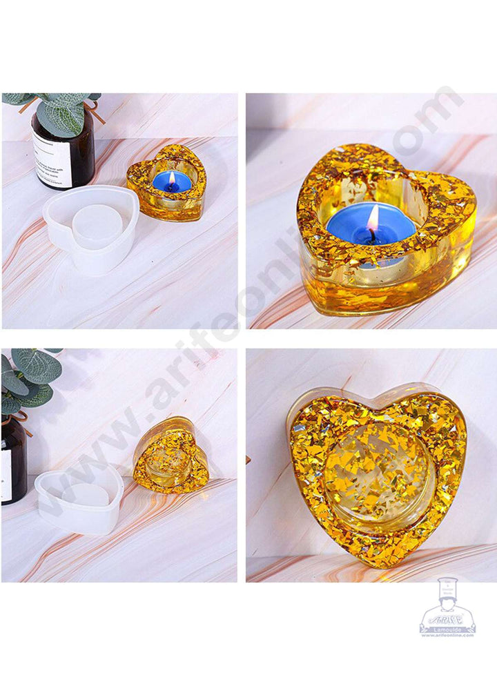 Cake Decor Silicon Resin Moulds - 1 Cavity Heart Shape Tea Light Candle Holder Mould SBURP155-RM