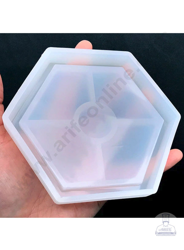 Cake Decor Silicon Resin Moulds - 1 Cavity Hexagonal Trinket Coaster Mould - 4 inch SBURP136-RM