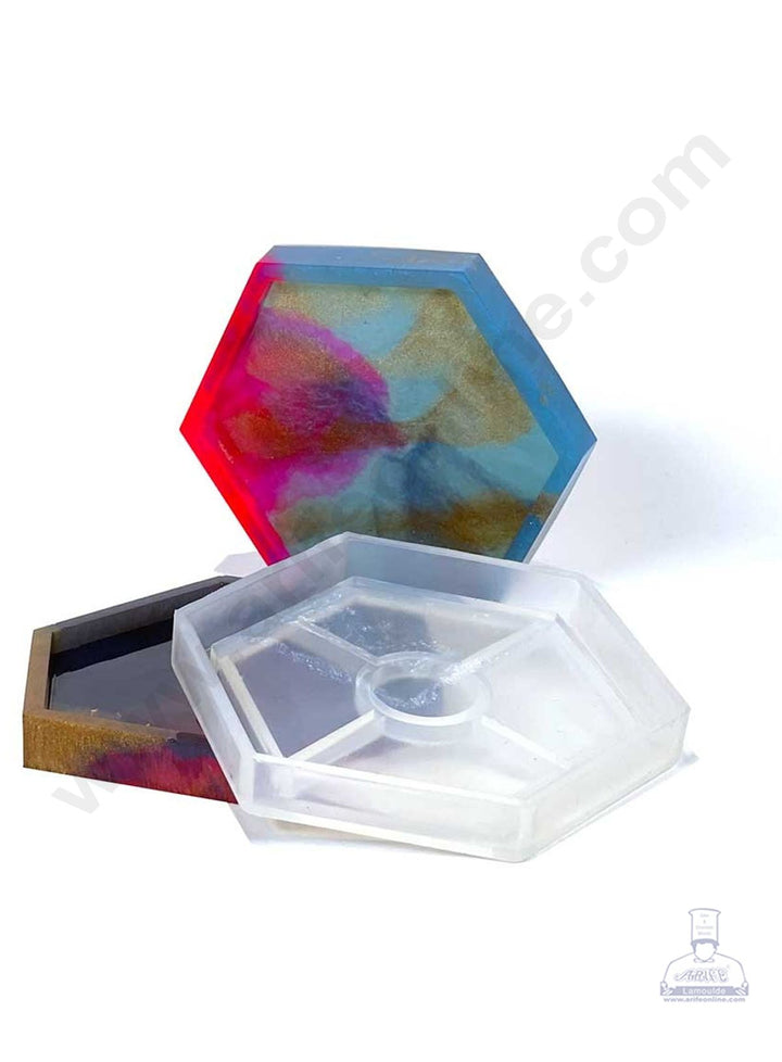 Cake Decor Silicon Resin Moulds - 1 Cavity Hexagonal Trinket Coaster Mould - 4 inch SBURP136-RM