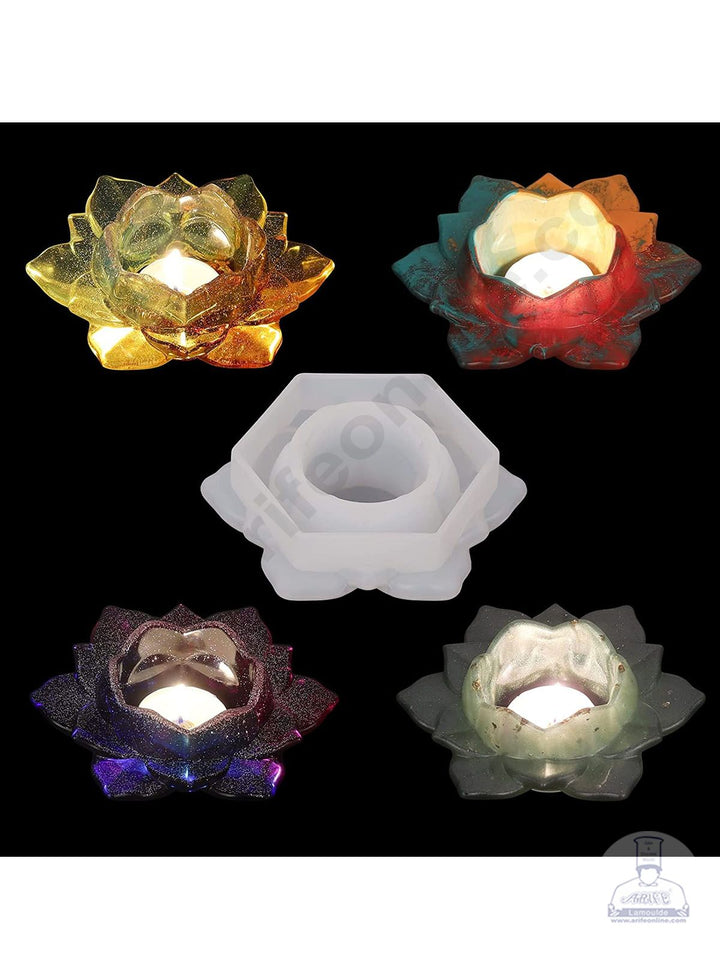 Cake Decor Silicon Resin Moulds - 1 Cavity Lotus Shape Tealight Candle Holder Mould SBURP159-RM