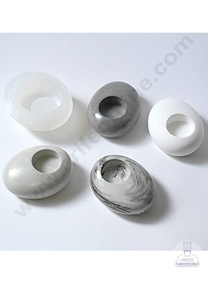 Cake Decor Silicon Resin Moulds - 1 Cavity Pebble Shape Tealight Candle Holder Mould SBURP154-RM