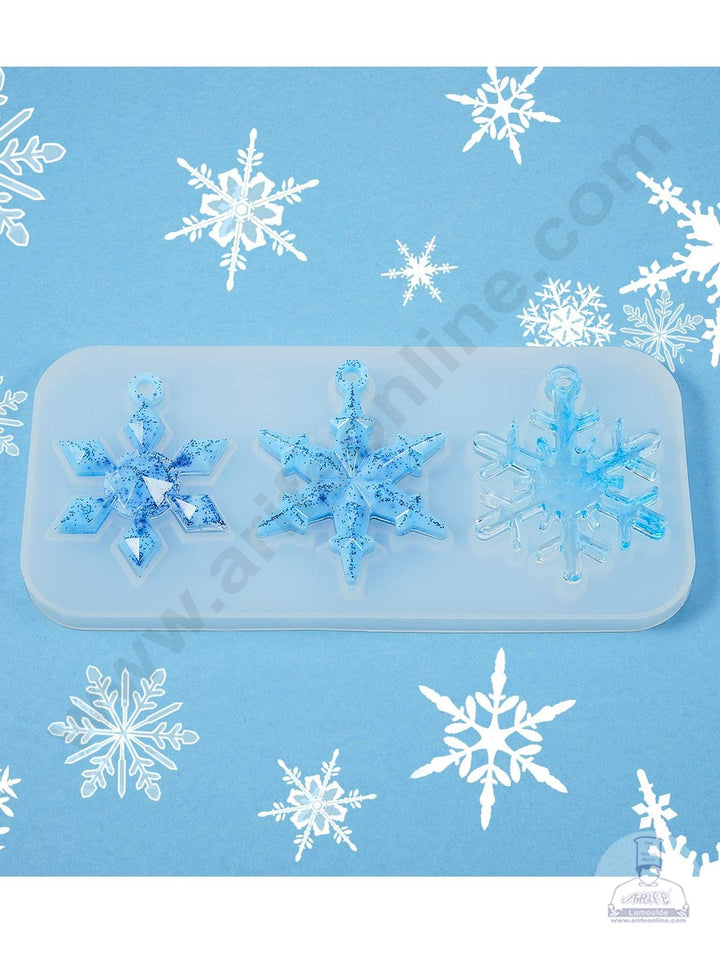 Cake Decor Silicon Resin Moulds - 3 Cavity Snow Flakes Pendant Mould SBURP171-RM