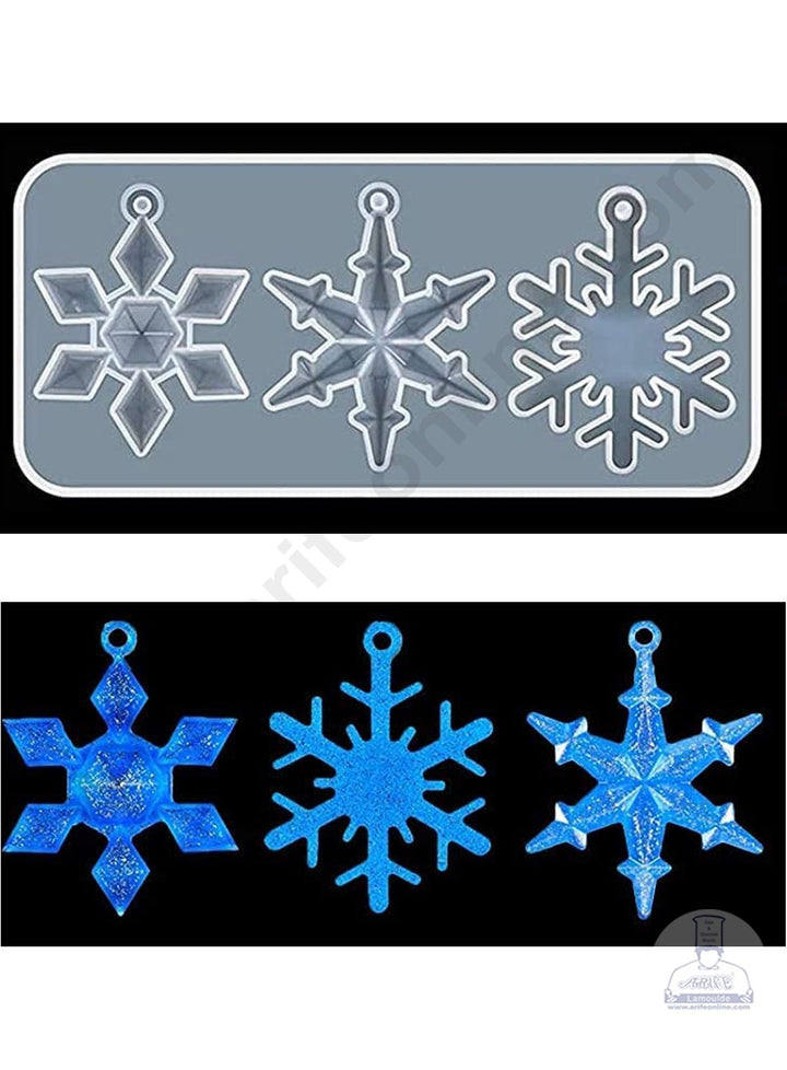 Cake Decor Silicon Resin Moulds - 3 Cavity Snow Flakes Pendant Mould SBURP171-RM