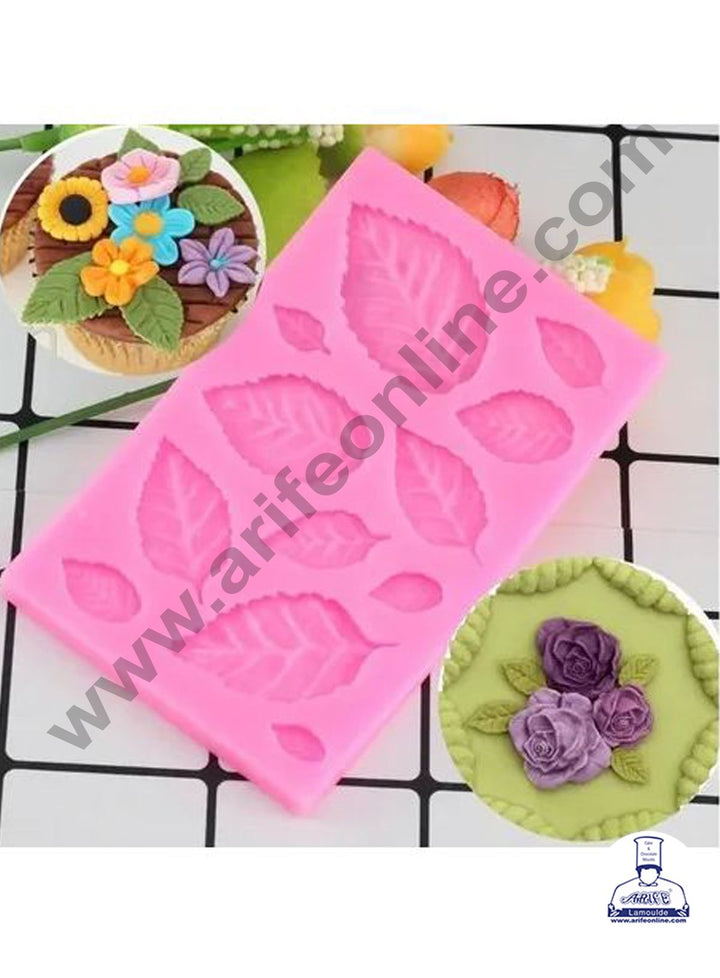 Cake Decor Silicone 12 Cavity Veined Leaves Shape Pink Fondant Marzipan Mould