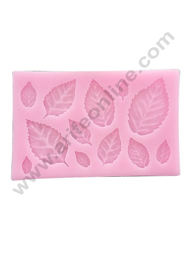 Cake Decor Silicone 12 Cavity Veined Leaves Shape Pink Fondant Marzipan Mould