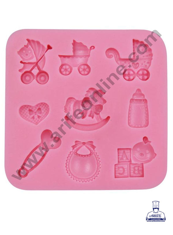 Cake Decor Silicone 9 Cavity Baby Cart Baby Bibs Shape Pink Fondant Marzipan Mould