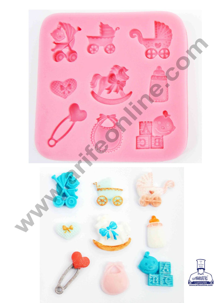 Cake Decor Silicone 9 Cavity Baby Cart Baby Bibs Shape Pink Fondant Marzipan Mould